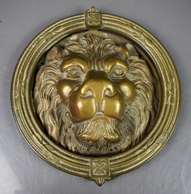 Lot 508 - A brass lion head and hoop door knocker, 21cm...