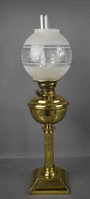 Lot 89 - A Victorian brass and glass paraffin lamp,...