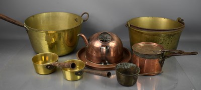 Lot 516 - Two large antique jam pans, a copper half...