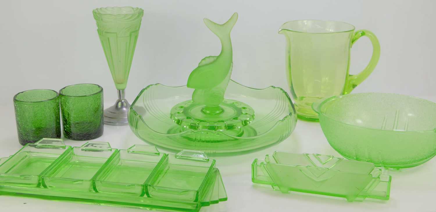 Lot 29 - A group of Art Deco green glass ware to...