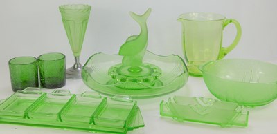 Lot 29 - A group of Art Deco green glass ware to...