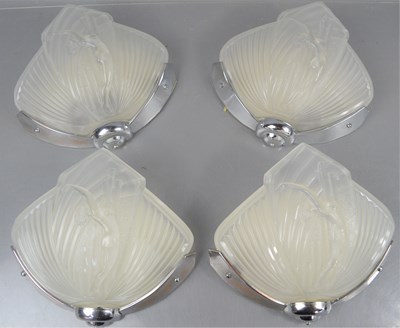 Lot 21 - Four Art Deco wall lights in frosted glass...