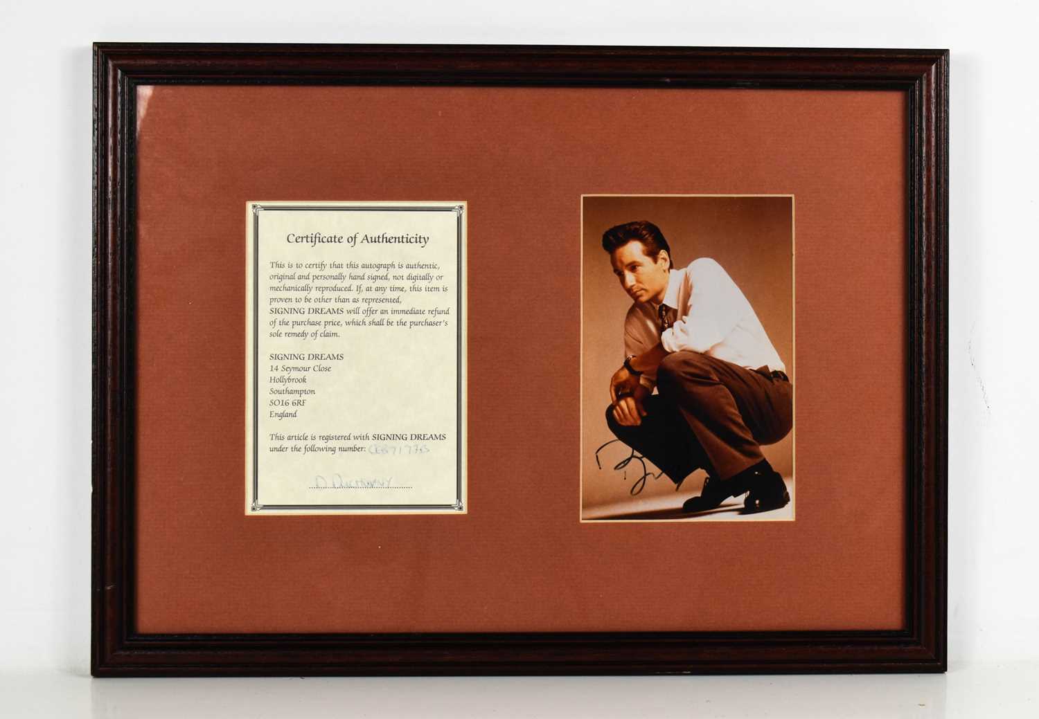 Lot 141 - A David Duchovny signed photograph, framed...