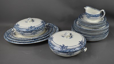 Lot 394 - A blue and white part dinner service.