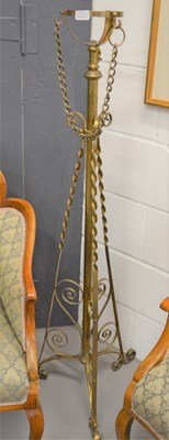 Lot 511 - An antique brass oil lamp stand, with tripod...