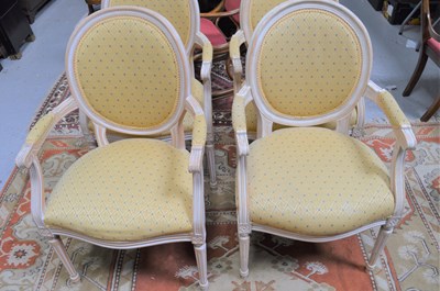 Lot 646 - Four balloon back chairs in the Louis VX style