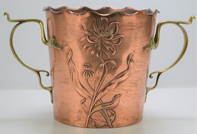 Lot 9 - An Art Nouveau copper and brass wine cooler...