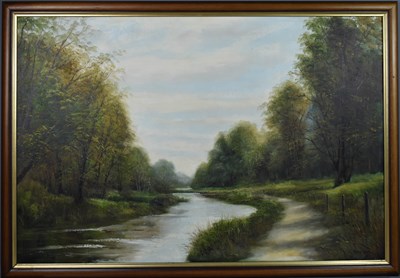 Lot 572 - Peter Snell (b. 1935): a river landscape...