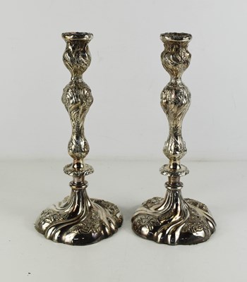 Lot 413 - A pair of Victorian silver plated candlesticks,...