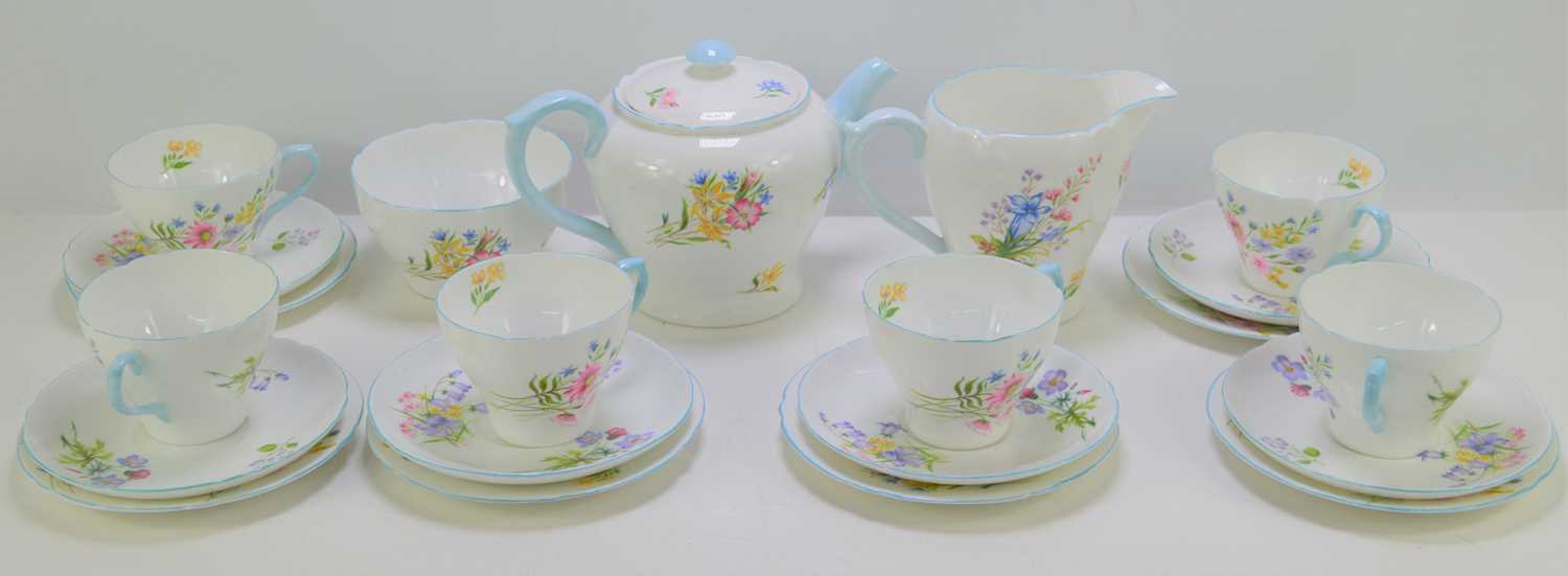 Lot 375 - A Shelley "Wild Flowers" tea service to...