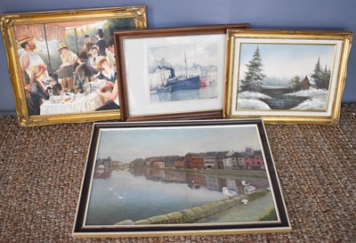 Lot 90 - Four pictures to include A Dakin oil on board...