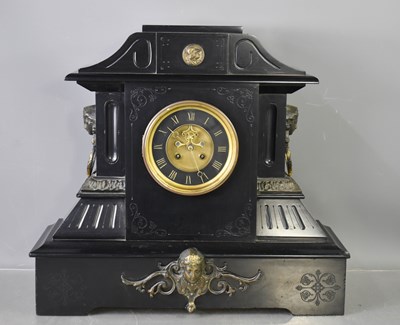 Lot 22 - An antique slate mantle clock, with visible...