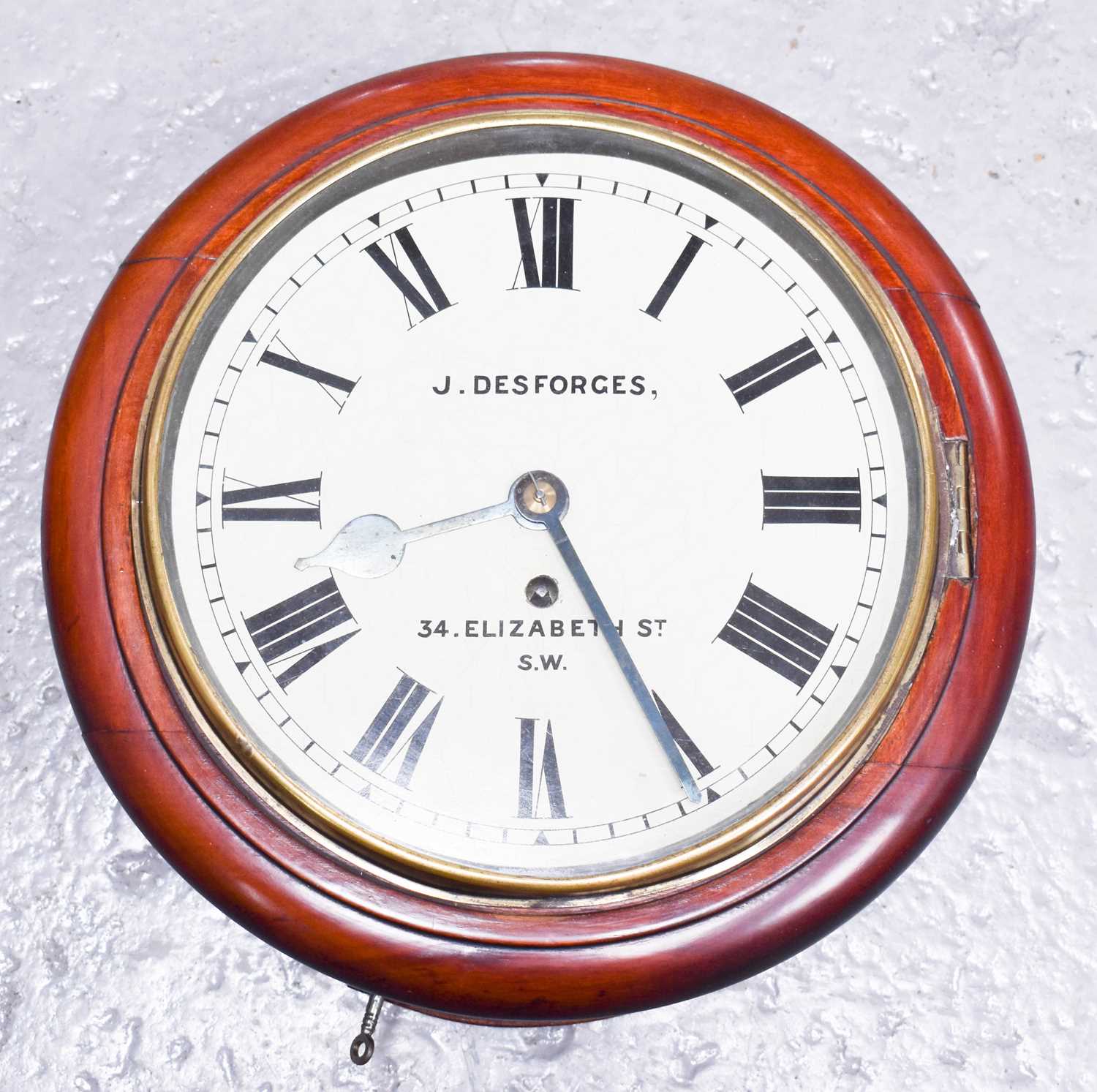 Lot 19 - J Desforges mahogany wall clock, of circular...