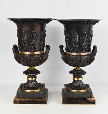 Lot 20 - A pair of Campana bronzed metal cast urns, of...