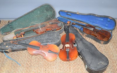 Lot 401 - An antique German violin, two piece back with...