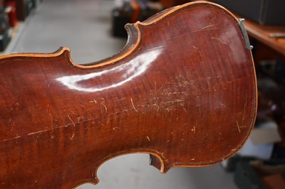 Lot 401 - An antique German violin, two piece back with...