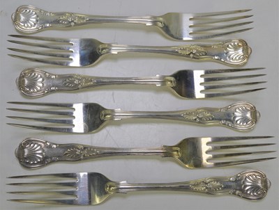 Lot 319 - Six silver table forks in the Kings Pattern,...