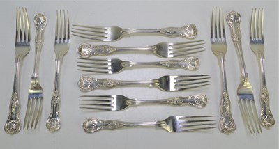 Lot 323 - Twelve silver dessert forks in the Kings...