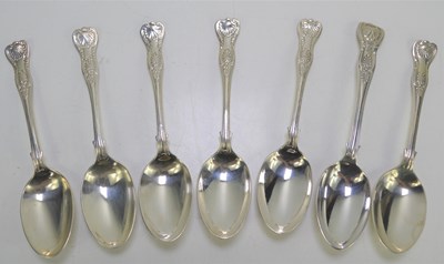 Lot 315 - Seven silver dessert spoons in the Kings...