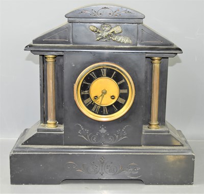 Lot 114 - A 19th century French slate 8 day mantle clock,...