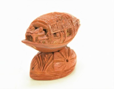 Lot 288 - A Chinese nut boat sculpture on stand,...