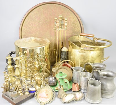 Lot 173 - A quantity of pewter and brassware to include...
