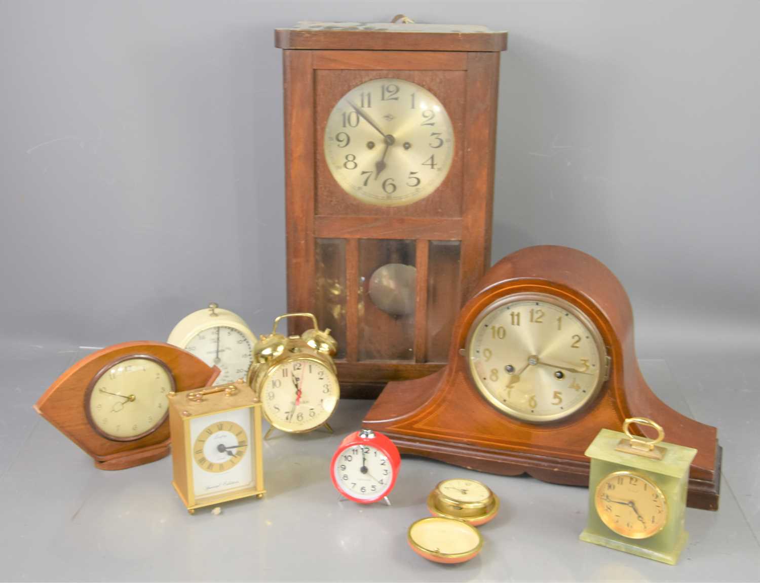Lot 304 A group of clocks to include an onyx mantle