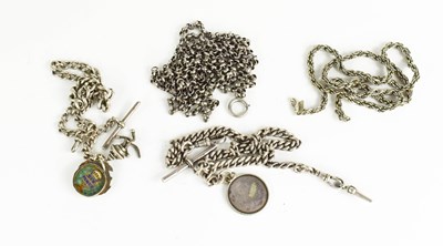 Lot 331 - Two silver Albert chains together with three...