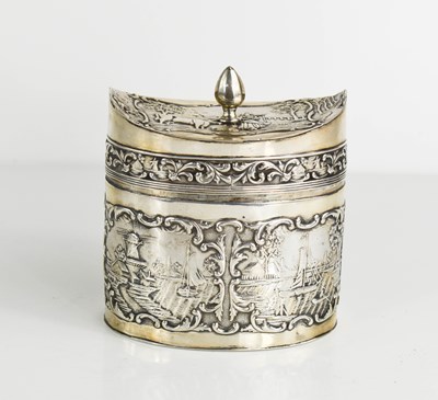 Lot 373 - A Dutch silver tea canister, the lid having a...