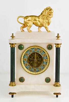 Lot 23 - A French alabaster and gilt metal mantle clock,...