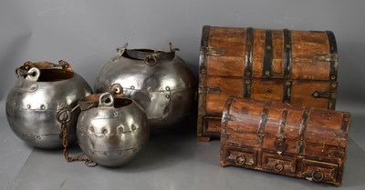 Lot 175 - Two medieval style domed iron clad caskets,...