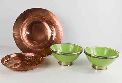 Lot 297 - An Art Nouveau copper pierced bowl and copper...
