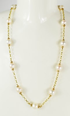 Lot 30 - A 9ct gold and pearl necklace, each pearl...