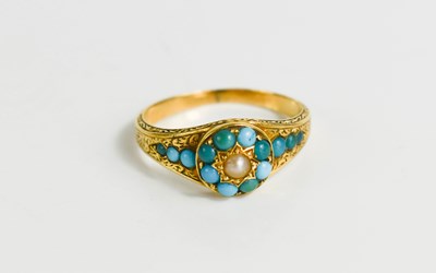 Lot 40 - A Georgian gold, turquoise and seed pearl...