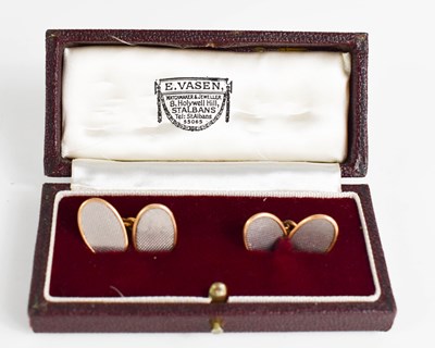 Lot 5 - A pair of 18ct yellow and white gold cufflinks,...