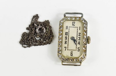 Lot 91 - An Art Deco silver and diamond wristwatch with...