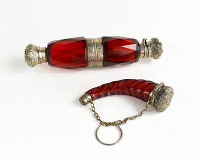 Lot 18 - Two Victorian red glass scent bottles, one in...