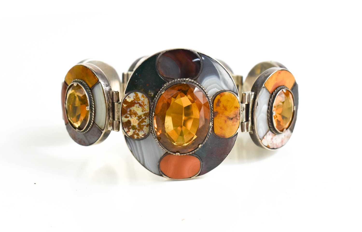 Lot 29 - A Scottish silver, agate and orange Cairngorm...