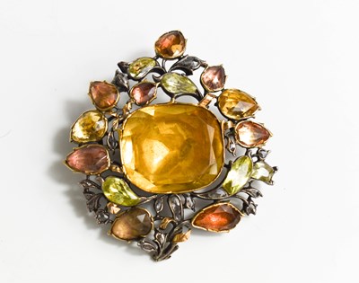 Lot 57 - A Georgian silver, rose gold and gemset brooch,...