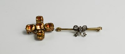 Lot 6 - A Georgian gold and diamond bow form tie pin,...