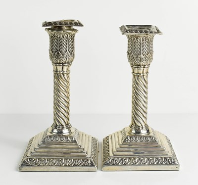 Lot 136 - A pair of silver candlesticks, 19th century,...