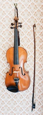 Lot 425 - An antique Violin and bow, maple with two...