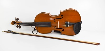 Lot 425 - An antique Violin and bow, maple with two...