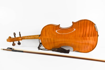 Lot 425 - An antique Violin and bow, maple with two...