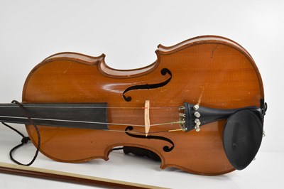 Lot 425 - An antique Violin and bow, maple with two...