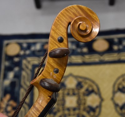 Lot 425 - An antique Violin and bow, maple with two...