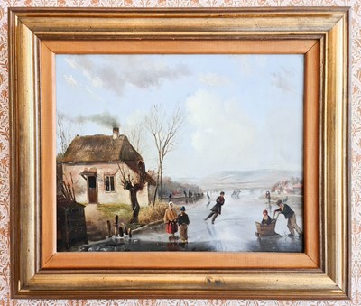 Lot 17 - 19th Century School: A frozen river with...