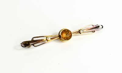 Lot 60 - A 9ct gold, seed pearl and citrine bar brooch,...