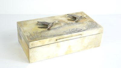 Lot 573 - A silver cigarette box decorated with ducks...