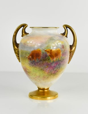 Lot 123 - A Royal Worcester vase, painted with highland...